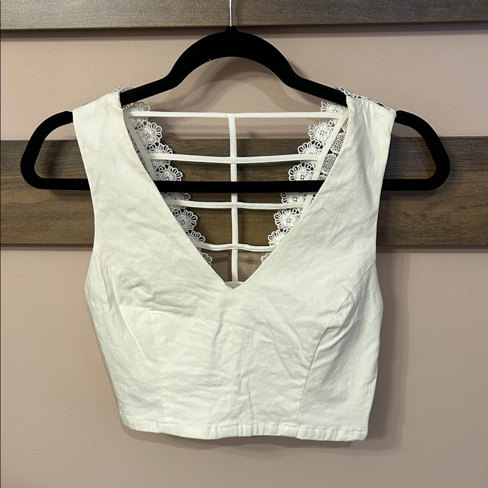 Forever 21 White Lace-Back Crop Top